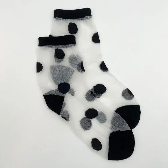 ASOS Design Sheer Polka Dot Socks - Mesh Black + White Womens Stockings - Picture 2 of 2